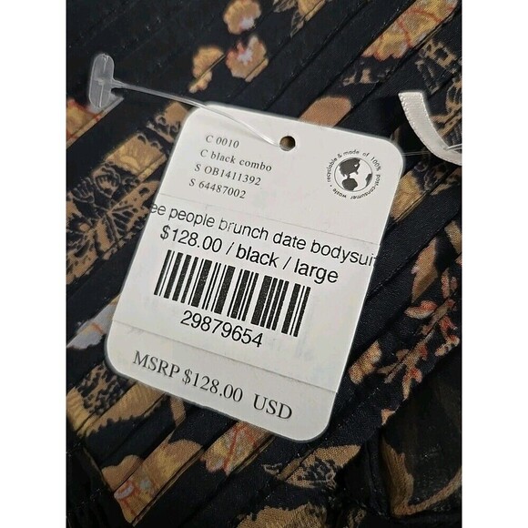 Free People Intimately Brunch Date Bodysuit Black & Gold Floral Print Sheer L - Picture 6 of 8